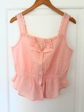 NWT Anthropologie LyreBird Peplum Eyelet Buttondown Tank - Blush Pink